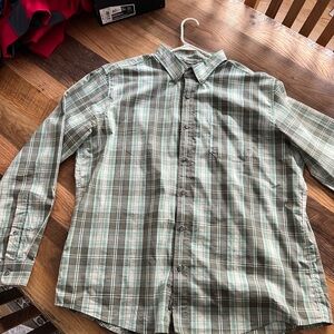 Eddie Bauer Green and Brown Casual Button Down Shirt